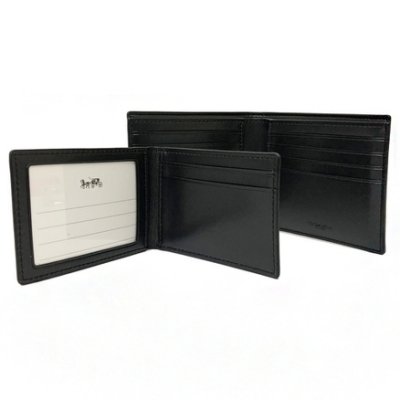 【全新】COACH 男款素面牛皮8卡附活動證件夾短夾(黑)-4