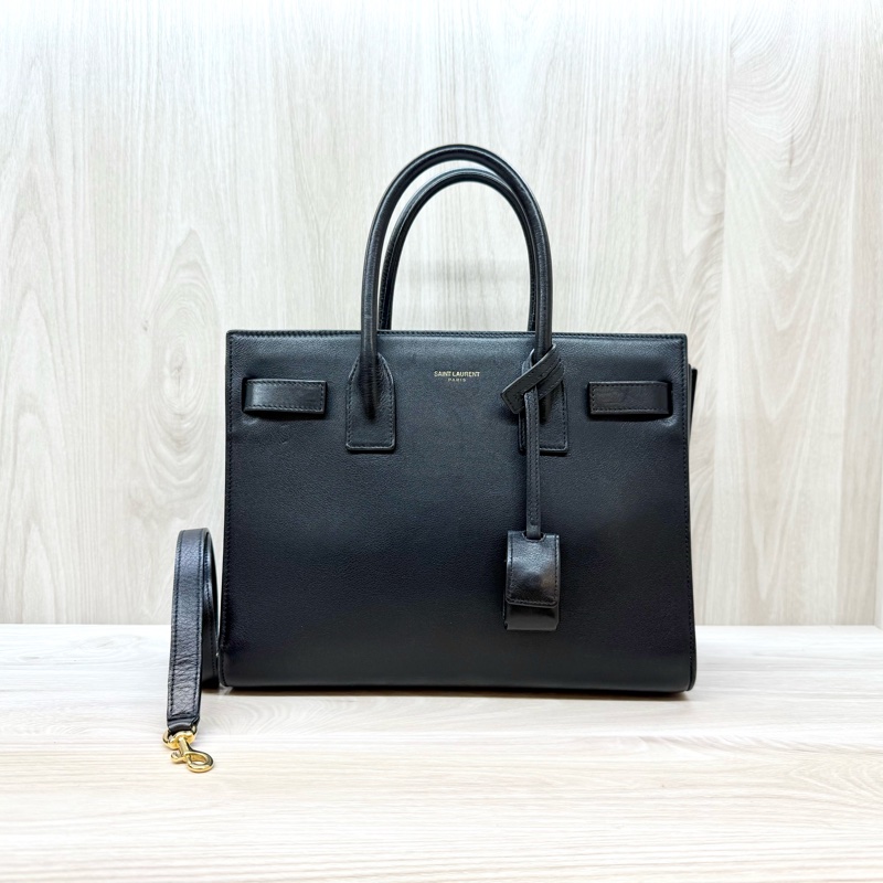 YSL黑牛皮SAC DE JOUR側背包377183-0