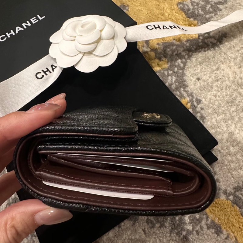 Chanel 全新錢包 日本票 三折錢包 黑金荔枝皮-1