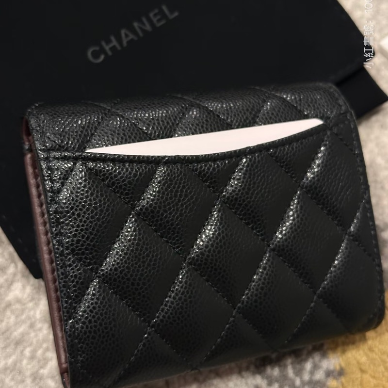 Chanel 全新錢包 日本票 三折錢包 黑金荔枝皮-2