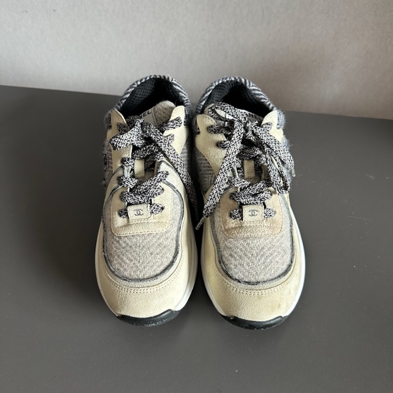 Chanel香奈兒毛呢徽標熊貓運動鞋 白灰色 38.5碼 95新-1