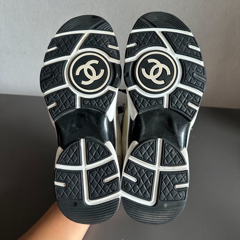 Chanel香奈兒毛呢徽標熊貓運動鞋 白灰色 38.5碼 95新-3