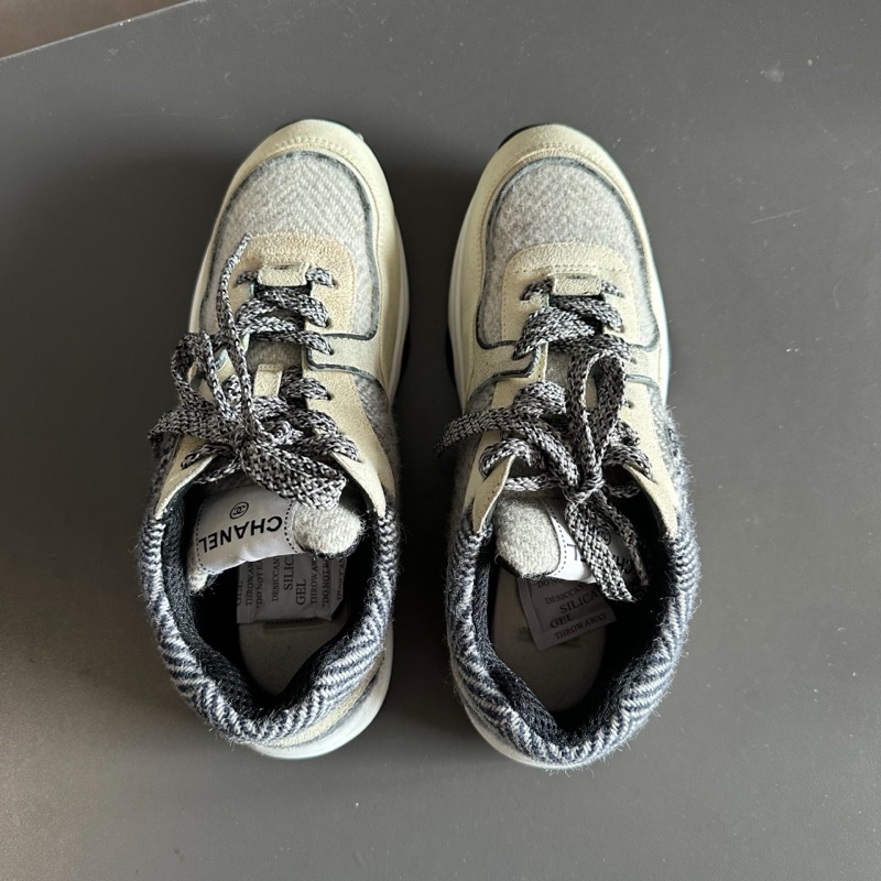 Chanel香奈兒毛呢徽標熊貓運動鞋 白灰色 38.5碼 95新-6