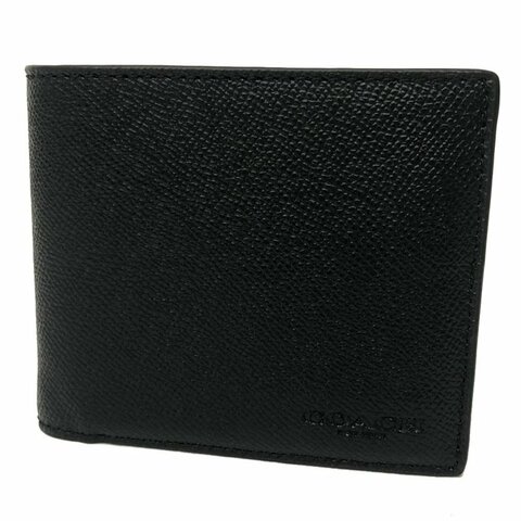 【全新】COACH 防刮牛皮8卡附活動證件夾男款短夾(黑)