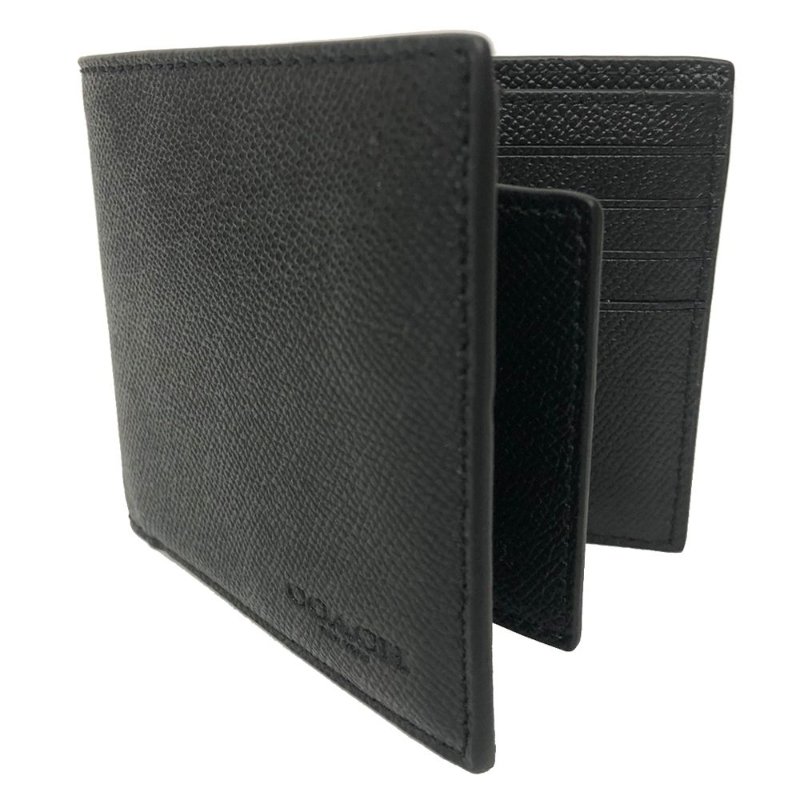 【全新】COACH 防刮牛皮8卡附活動證件夾男款短夾(黑)-1