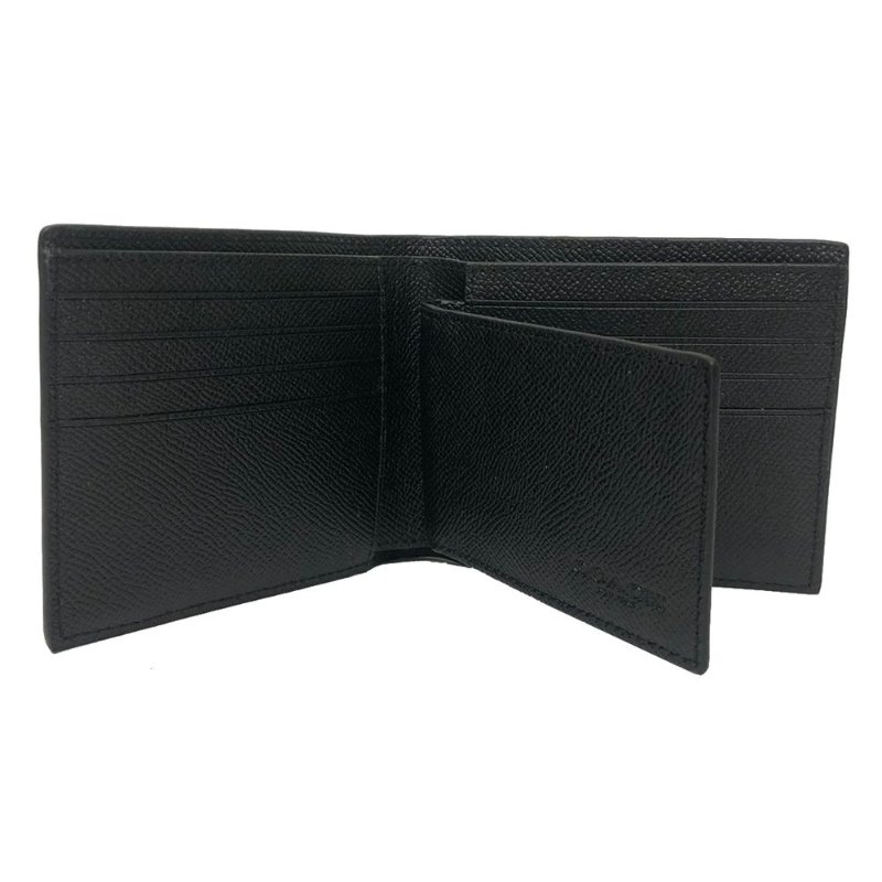 【全新】COACH 防刮牛皮8卡附活動證件夾男款短夾(黑)-4