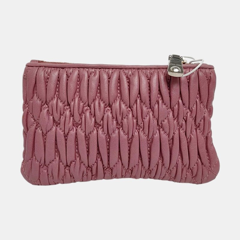 Miu Miu粉色羊皮絎縫零錢包銀色五金-4