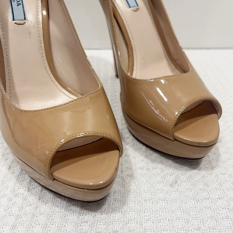 Prada/普拉達裸色漆皮魚嘴高跟鞋，尺寸36.5碼，防水台高2.5cm,鞋跟高12.5c-5