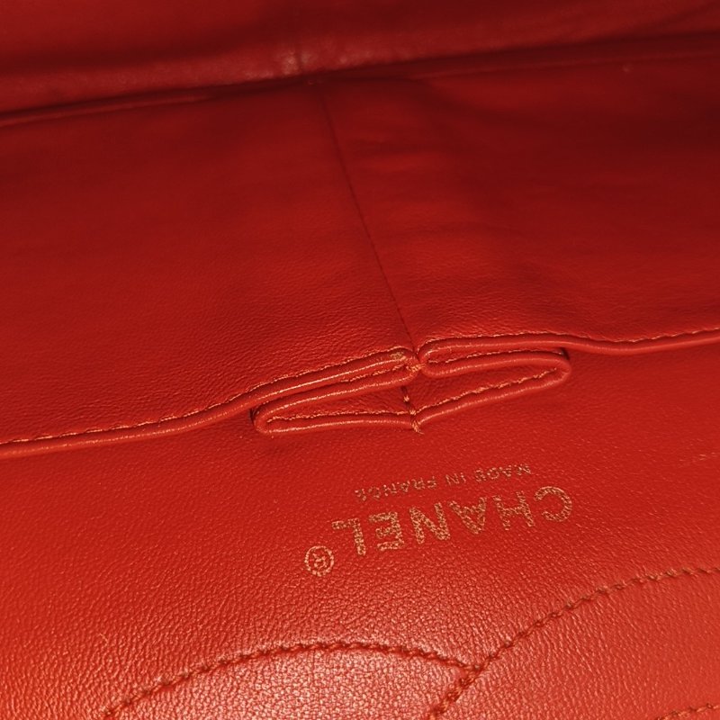 CHANEL 2.55紅色漆皮菱格紋絎縫單肩包斜挎包銀色五金14開-13