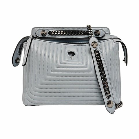 FENDI Dotcom淺藍色牛皮單肩包斜挎包黑色五金子袋9.8新