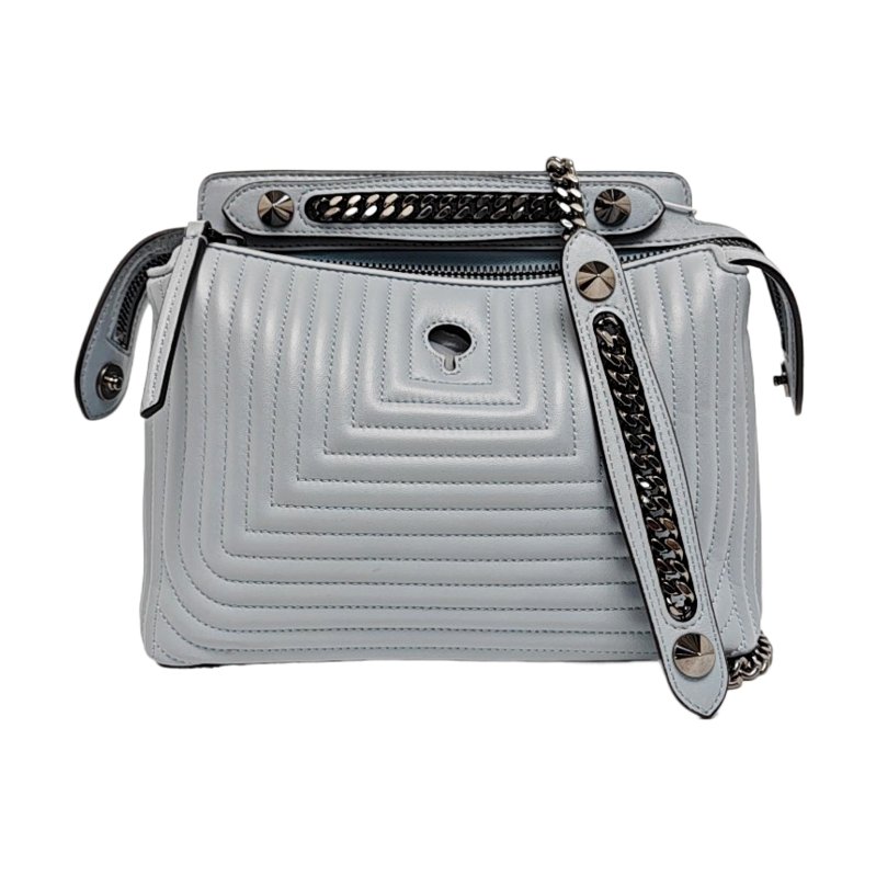 FENDI Dotcom淺藍色牛皮單肩包斜挎包黑色五金子袋9.8新-0