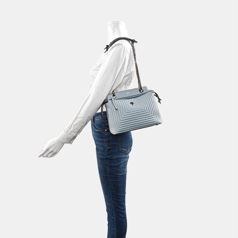 FENDI Dotcom淺藍色牛皮單肩包斜挎包黑色五金子袋9.8新-1