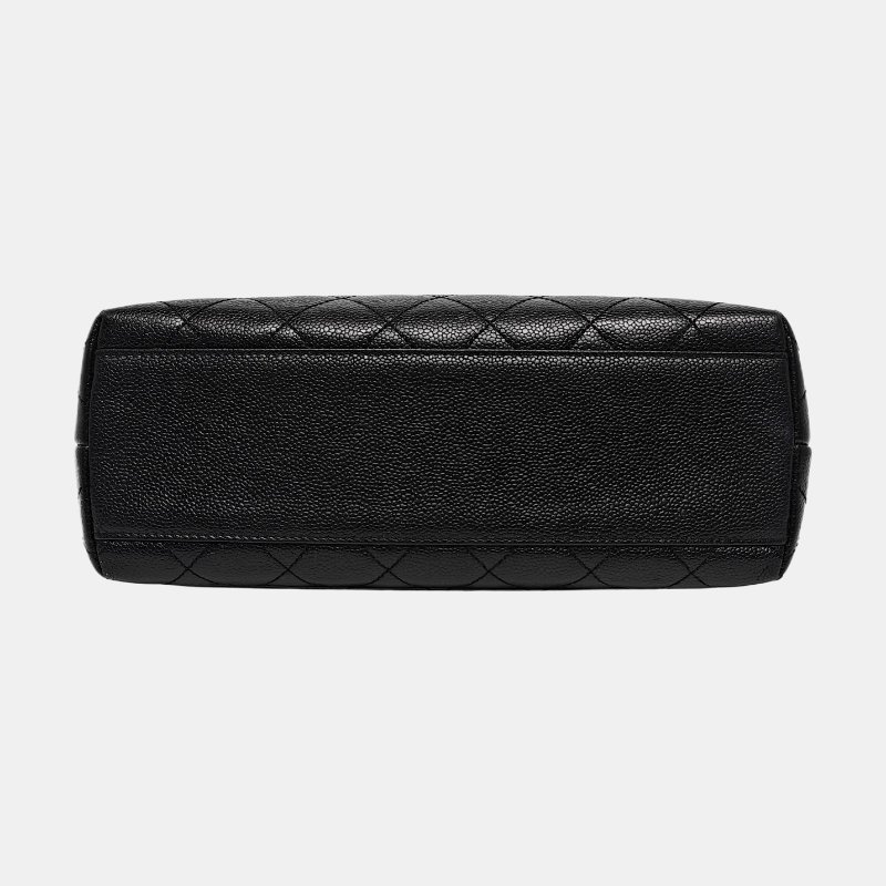 CHANEL VINTAGE KELLY黑色荔枝紋牛皮菱格紋絎縫手提包金色五金7開-5