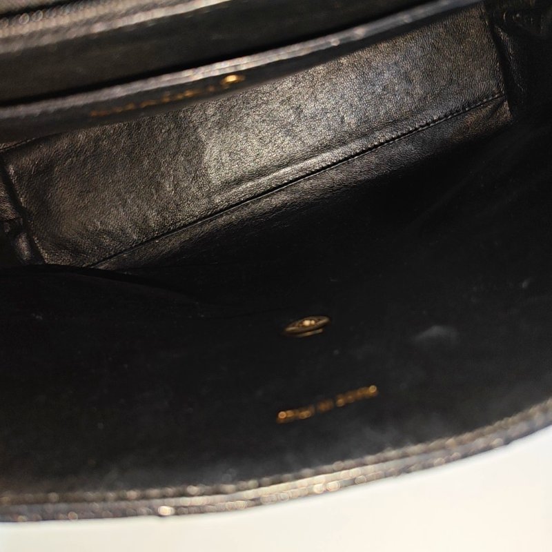 CHANEL VINTAGE KELLY黑色荔枝紋牛皮菱格紋絎縫手提包金色五金7開-6