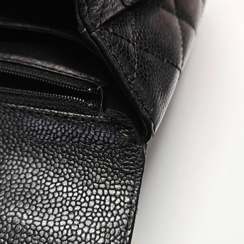 CHANEL VINTAGE KELLY黑色荔枝紋牛皮菱格紋絎縫手提包金色五金7開-10