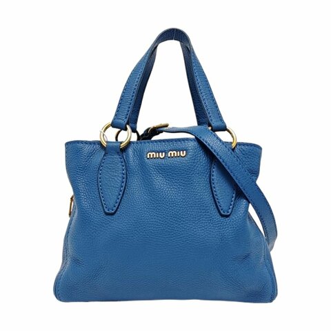 Miu Miu托特包藍色牛皮單肩包手提包斜挎包金色五金可拆卸肩帶