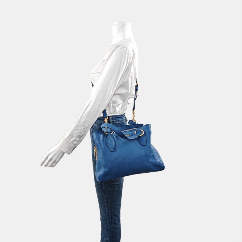 Miu Miu托特包藍色牛皮單肩包手提包斜挎包金色五金可拆卸肩帶-1