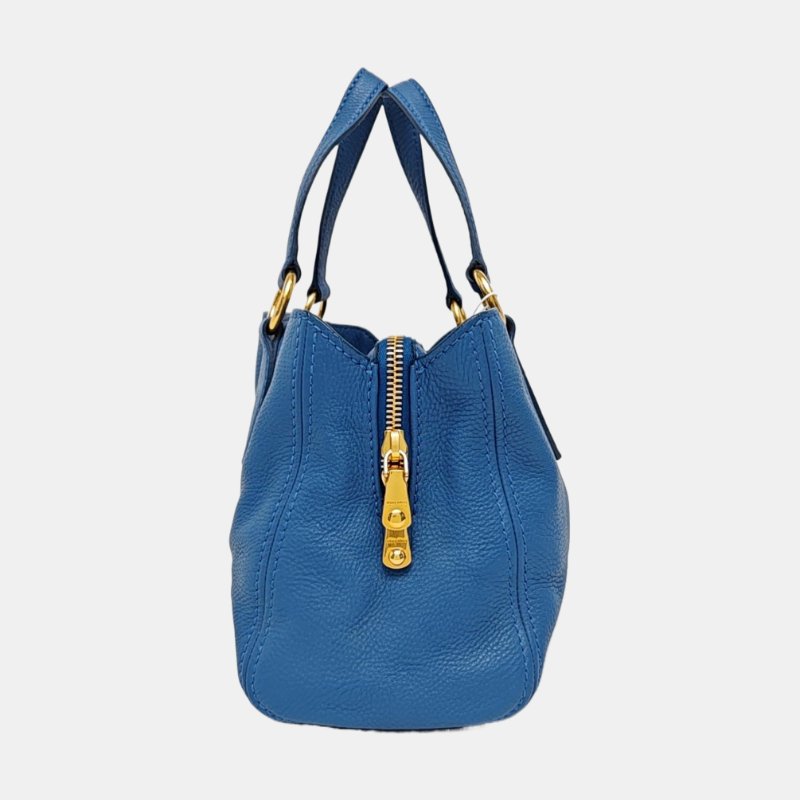 Miu Miu托特包藍色牛皮單肩包手提包斜挎包金色五金可拆卸肩帶-3