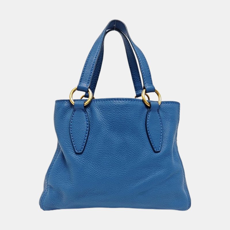 Miu Miu托特包藍色牛皮單肩包手提包斜挎包金色五金可拆卸肩帶-4