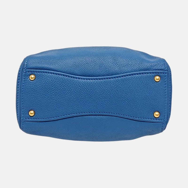 Miu Miu托特包藍色牛皮單肩包手提包斜挎包金色五金可拆卸肩帶-5
