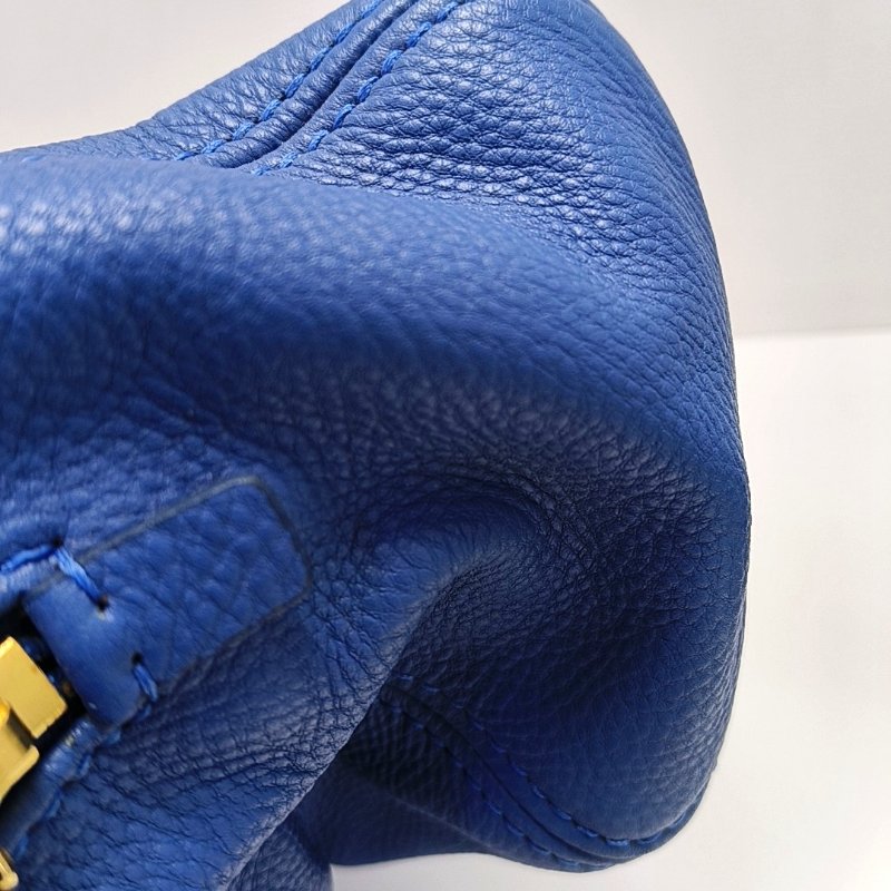 Miu Miu托特包藍色牛皮單肩包手提包斜挎包金色五金可拆卸肩帶-9