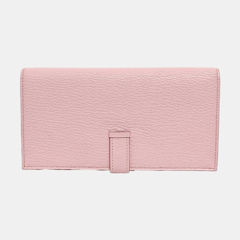 HERMES Bearn中號櫻花粉羊皮錢包銀色五金T刻9.8新-4