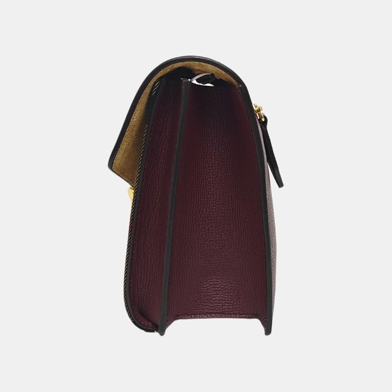 BURBERRY Macken小號酒紅色拼接材質戰馬格紋單肩包斜挎包金色五金可拆卸肩帶-2