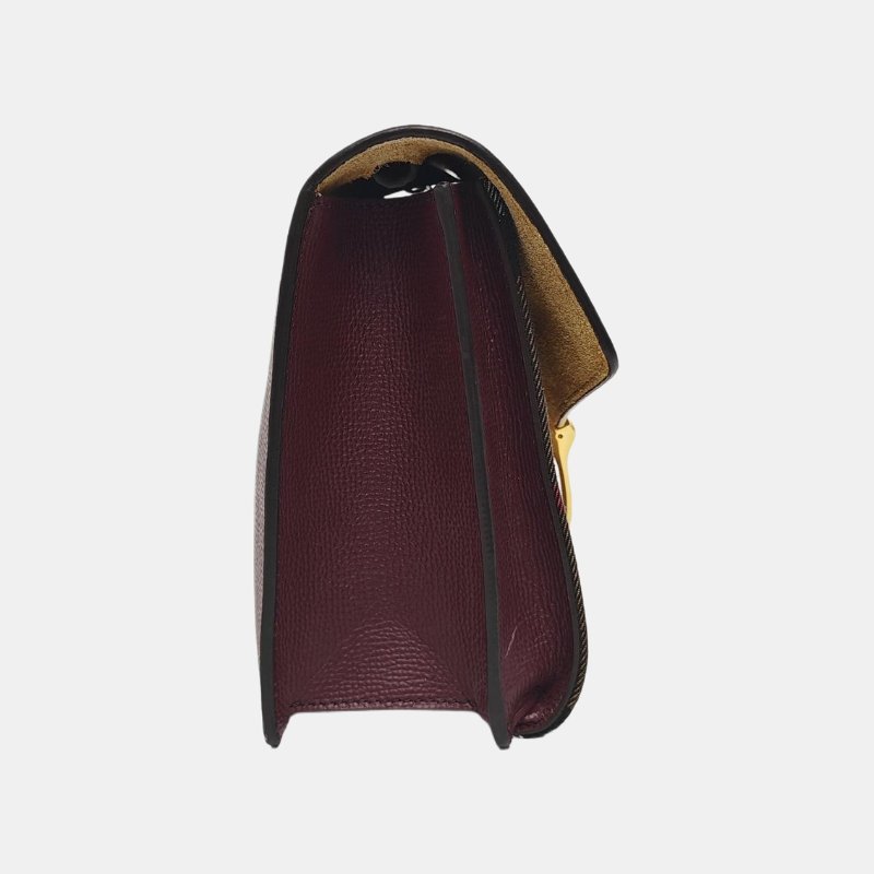 BURBERRY Macken小號酒紅色拼接材質戰馬格紋單肩包斜挎包金色五金可拆卸肩帶-3