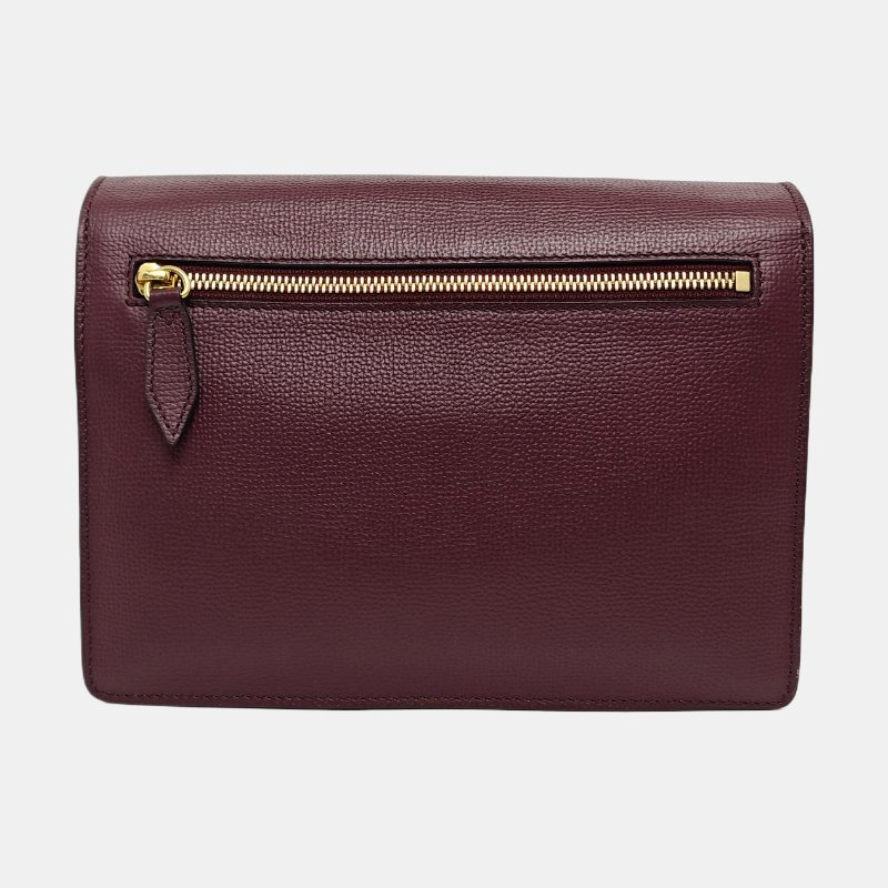 BURBERRY Macken小號酒紅色拼接材質戰馬格紋單肩包斜挎包金色五金可拆卸肩帶-4