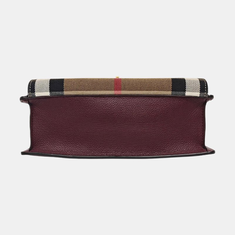 BURBERRY Macken小號酒紅色拼接材質戰馬格紋單肩包斜挎包金色五金可拆卸肩帶-5
