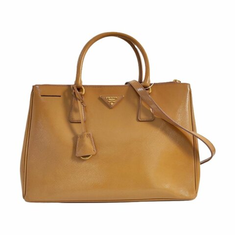 PRADA Galleria中號姜黃色牛皮徽標十字紋殺手包單肩包手提包金色五金可拆卸肩帶