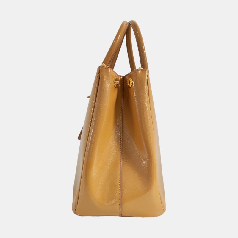 PRADA Galleria中號姜黃色牛皮徽標十字紋殺手包單肩包手提包金色五金可拆卸肩帶-2