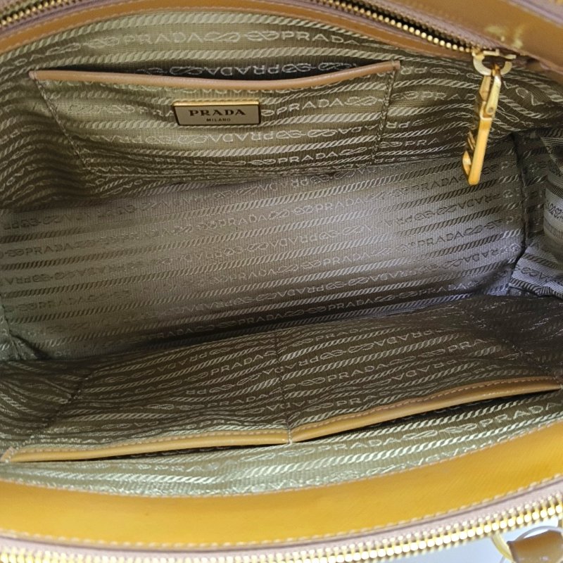 PRADA Galleria中號姜黃色牛皮徽標十字紋殺手包單肩包手提包金色五金可拆卸肩帶-6