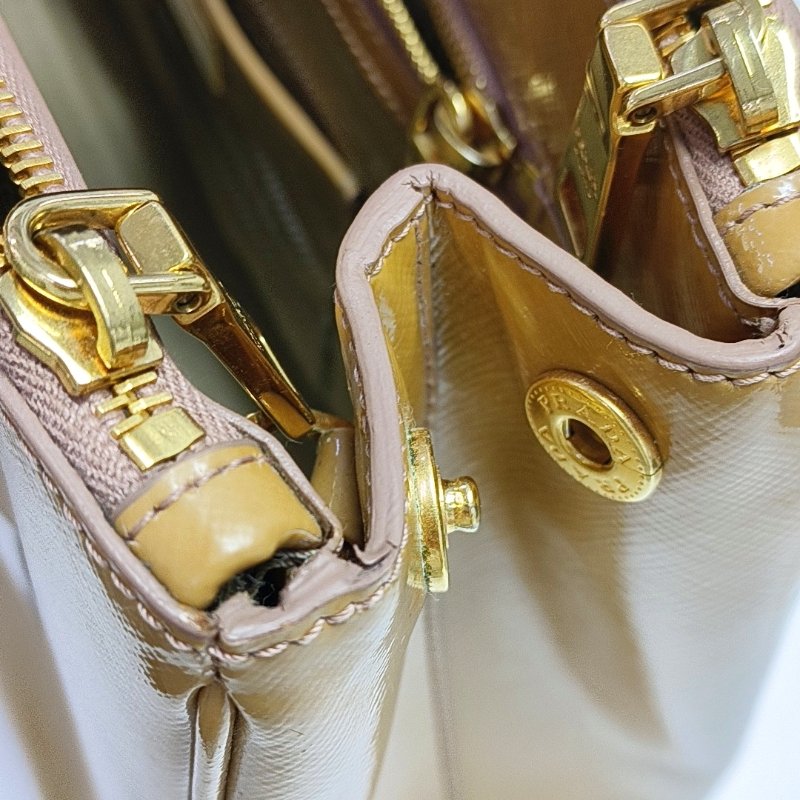 PRADA Galleria中號姜黃色牛皮徽標十字紋殺手包單肩包手提包金色五金可拆卸肩帶-11