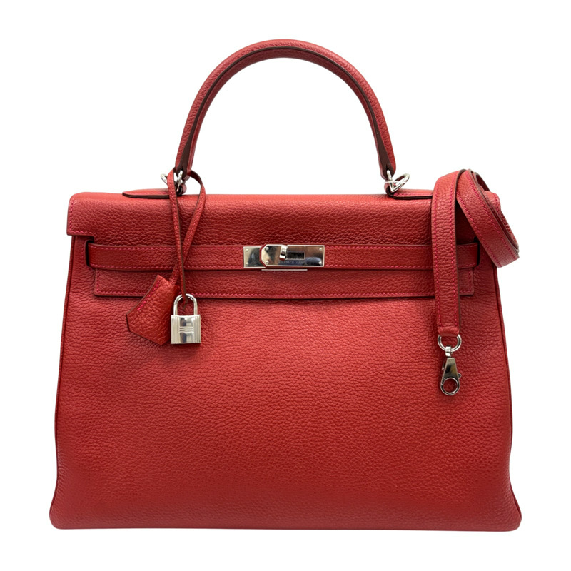 朱砂紅色 Togo牛皮 Kelly 35 凱莉包 两用包 □Q刻 銀扣【HERMES 愛馬仕】-0