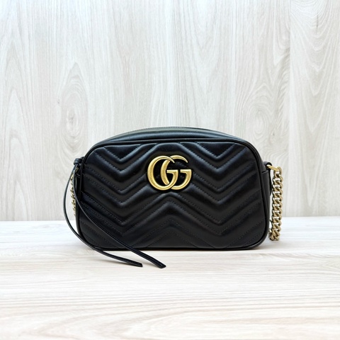 GUCCI黑金牛皮馬夢鏈條相機包24CM 447632