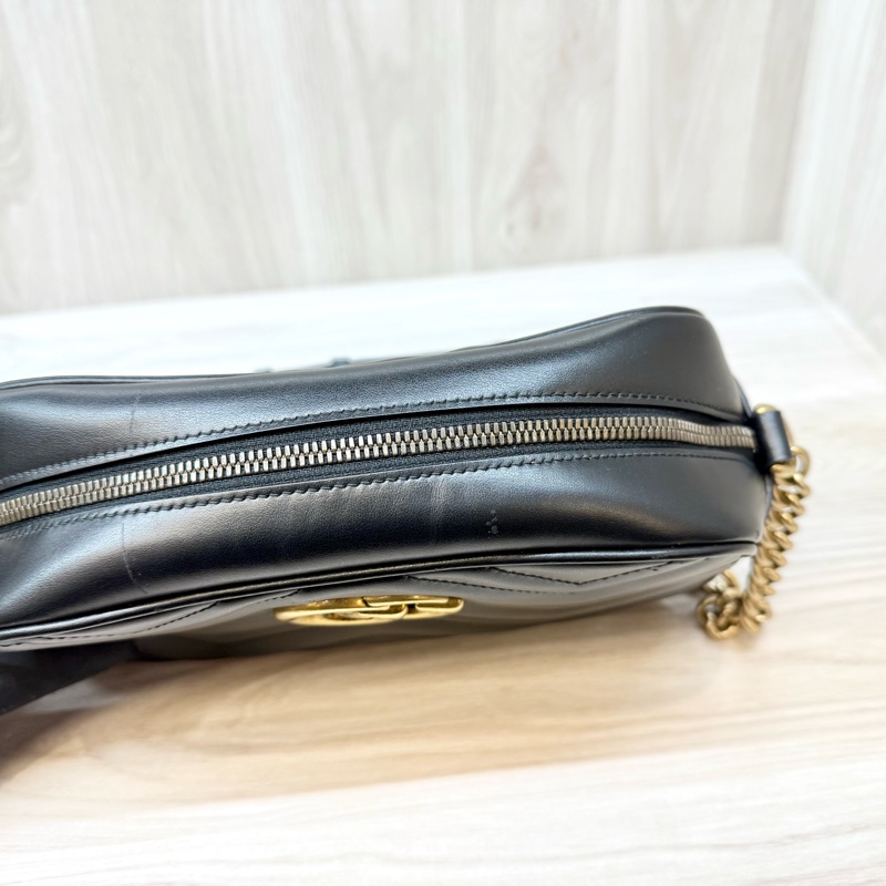 GUCCI黑金牛皮馬夢鏈條相機包24CM 447632-13