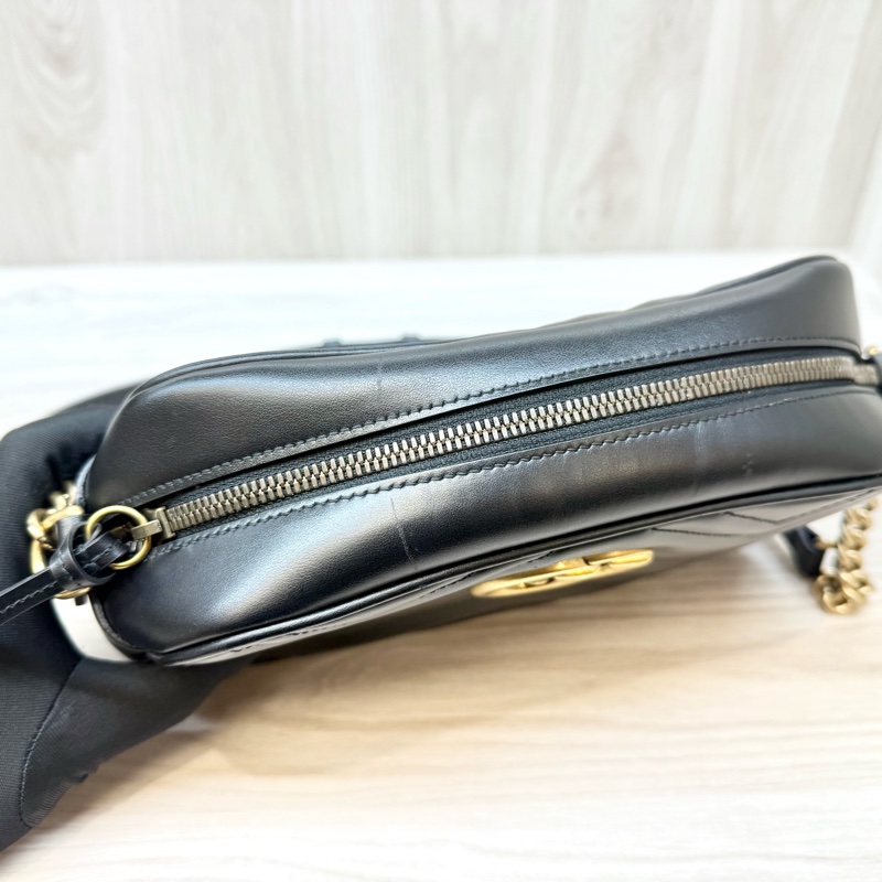 GUCCI黑金牛皮馬夢鏈條相機包24CM 447632-14