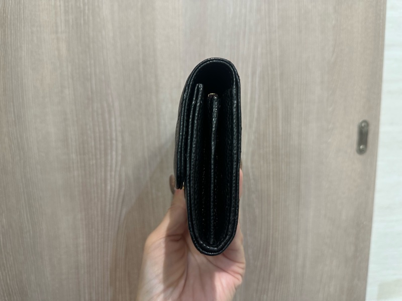 Chanel 黑荔枝皮金釦下蓋內零錢袋12卡長夾AP0241-3