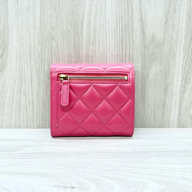 CHANEL粉金羊皮愛心釦三折短夾AP3292-1