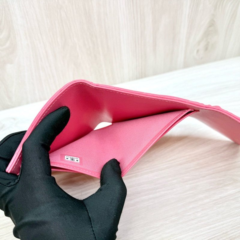 CHANEL粉金羊皮愛心釦三折短夾AP3292-14