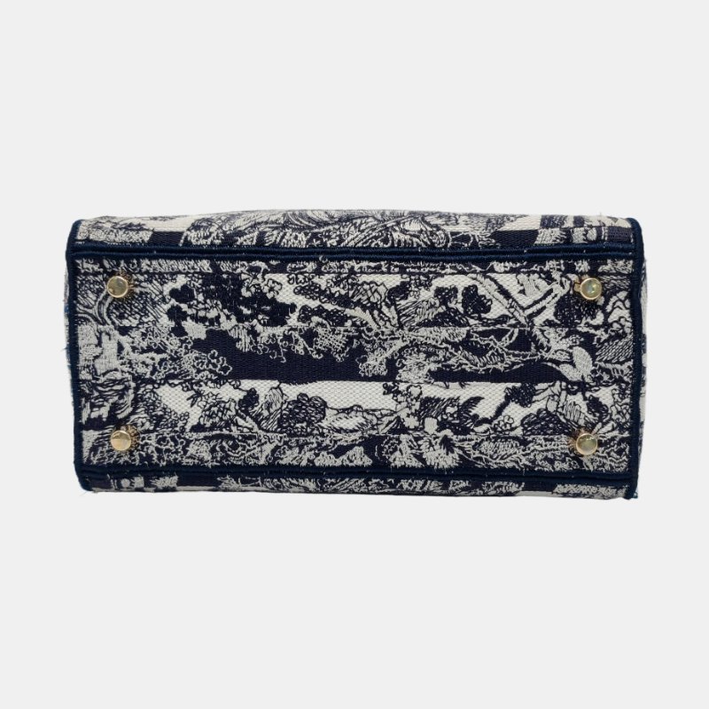 DIOR LadyD-Lite 中號藍色織物刺繡單肩包金色五金可拆卸肩帶-5