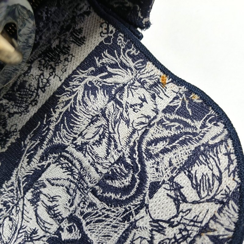 DIOR LadyD-Lite 中號藍色織物刺繡單肩包金色五金可拆卸肩帶-8