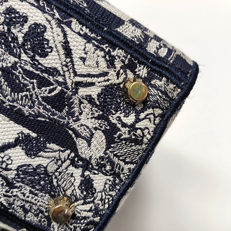 DIOR LadyD-Lite 中號藍色織物刺繡單肩包金色五金可拆卸肩帶-10