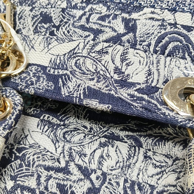 DIOR LadyD-Lite 中號藍色織物刺繡單肩包金色五金可拆卸肩帶-12