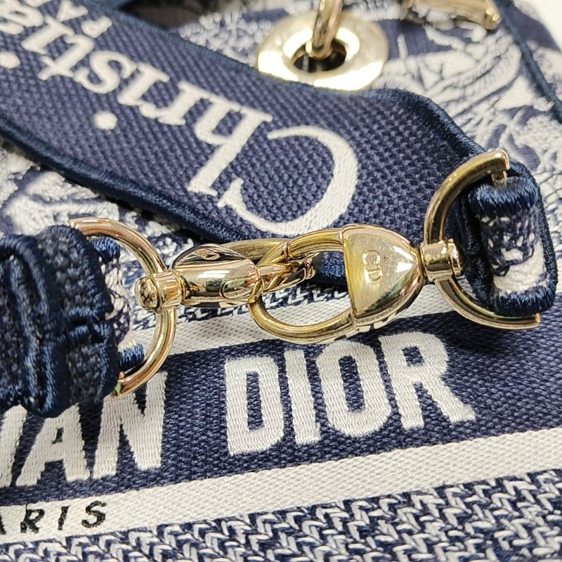 DIOR LadyD-Lite 中號藍色織物刺繡單肩包金色五金可拆卸肩帶-13