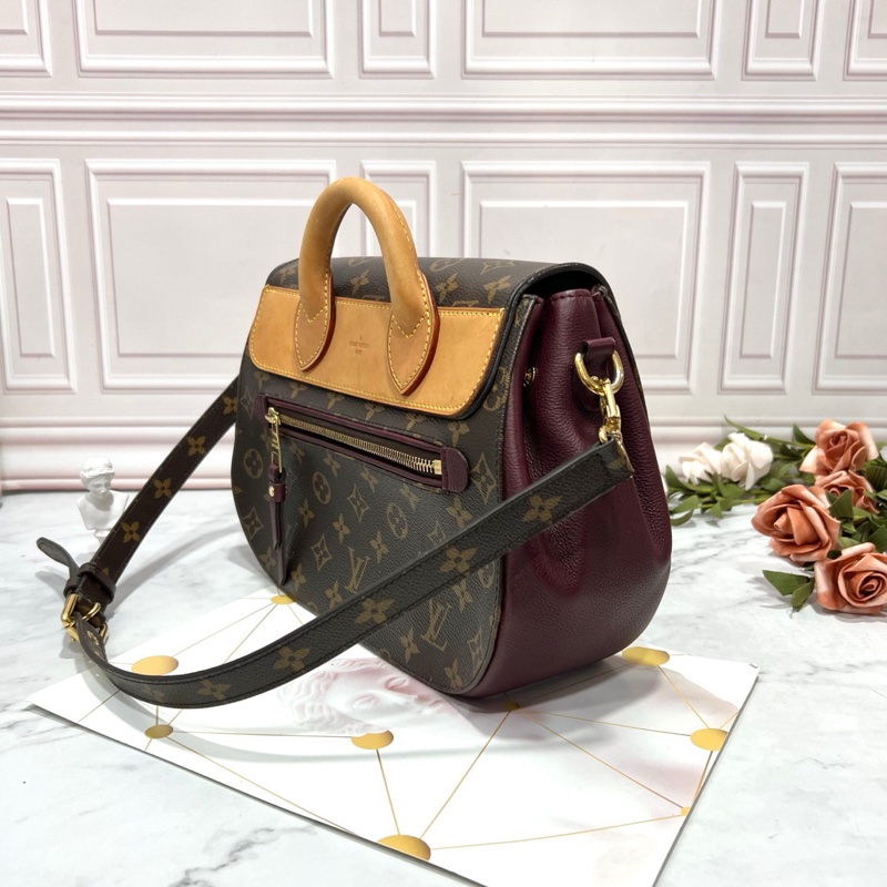 LouisVuitton/路易威老花拼牛皮小豬包手提單肩包,成色95新,尺寸28*10*21,有肩帶可調節-4