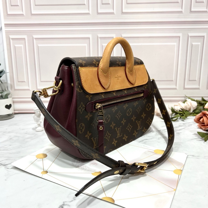 LouisVuitton/路易威老花拼牛皮小豬包手提單肩包,成色95新,尺寸28*10*21,有肩帶可調節-5