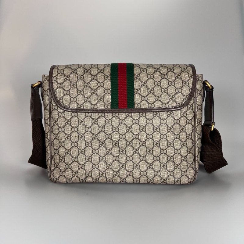 GUCCI 792119 咖老花復古金掀蓋大側背包-1