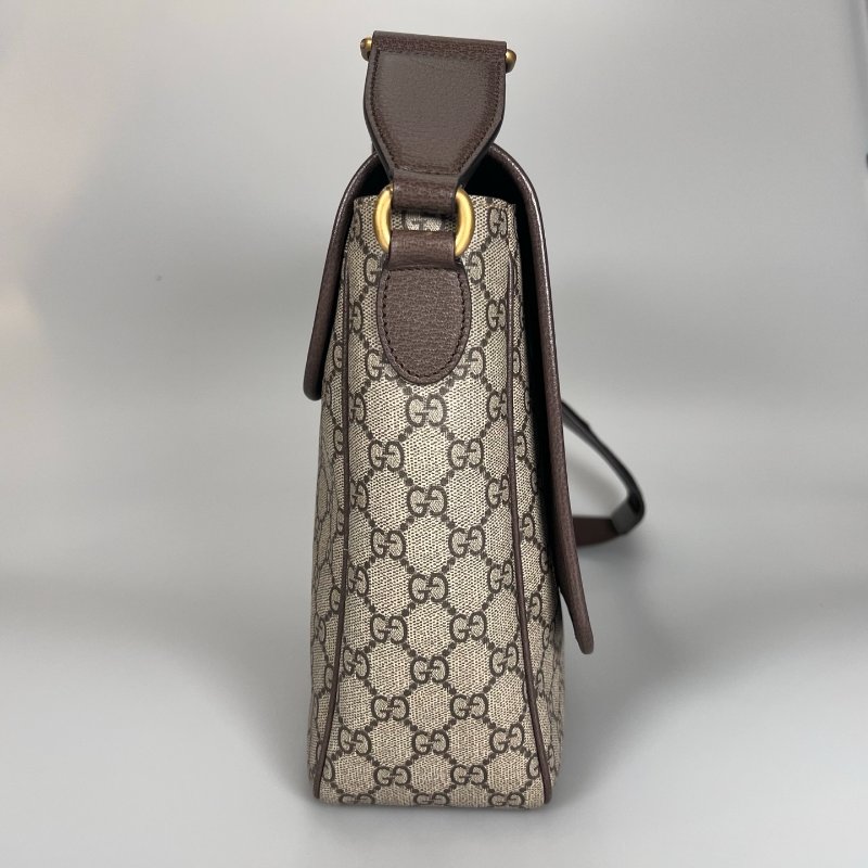 GUCCI 792119 咖老花復古金掀蓋大側背包-2